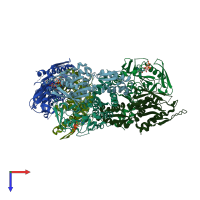 PDB entry 7rmw coloured by chain, top view.