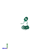 PDB entry 7roe coloured by chain, side view.
