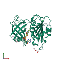 PDB entry 7rom coloured by chain, front view.