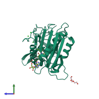 PDB entry 7rom coloured by chain, side view.