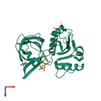 PDB entry 7rom coloured by chain, top view.