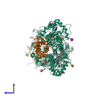 PDB entry 7rpk coloured by chain, side view.