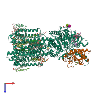 PDB entry 7rpk coloured by chain, top view.