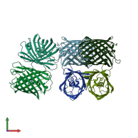 PDB entry 7rrh coloured by chain, front view.