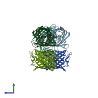 PDB entry 7rrh coloured by chain, side view.