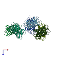 PDB entry 7rrh coloured by chain, top view.