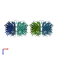 PDB entry 7rri coloured by chain, top view.
