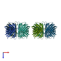 PDB entry 7rrj coloured by chain, top view.