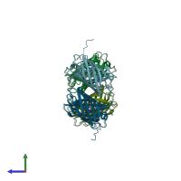 PDB entry 7rrk coloured by chain, side view.