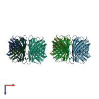 PDB entry 7rrk coloured by chain, top view.