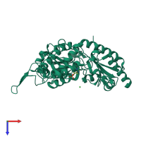 PDB entry 7rrn coloured by chain, top view.