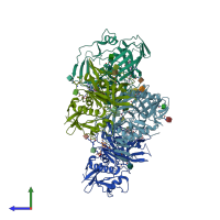 PDB entry 7rsy coloured by chain, side view.