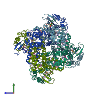 PDB entry 7rtf coloured by chain, side view.