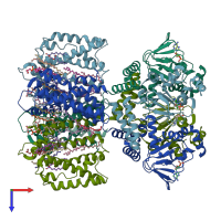 PDB entry 7rtf coloured by chain, top view.