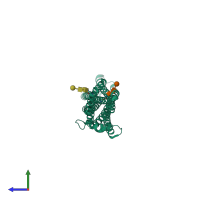 PDB entry 7rtv coloured by chain, side view.