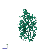 PDB entry 7ruj coloured by chain, side view.