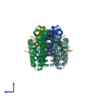 PDB entry 7rwy coloured by chain, side view.