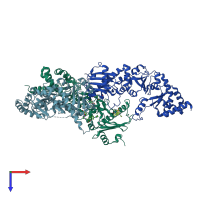 PDB entry 7ry1 coloured by chain, top view.