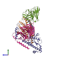 PDB entry 7ryc coloured by chain, side view.