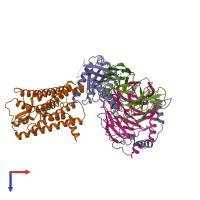 PDB entry 7ryc coloured by chain, top view.