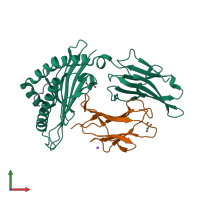 PDB entry 7rzd coloured by chain, front view.