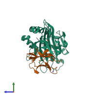 PDB entry 7rzd coloured by chain, side view.