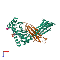 PDB entry 7rzj coloured by chain, top view.