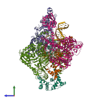 PDB entry 7s01 coloured by chain, side view.