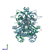 PDB entry 7s49 coloured by chain, side view.
