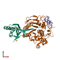 PDB entry 7s5g coloured by chain, front view.