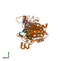 PDB entry 7s5g coloured by chain, side view.