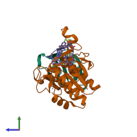 PDB entry 7s5h coloured by chain, side view.