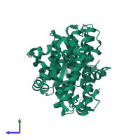 PDB entry 7s5l coloured by chain, side view.