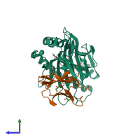 PDB entry 7s7d coloured by chain, side view.