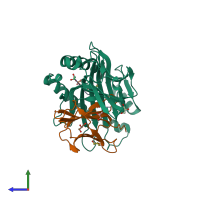 PDB entry 7s8e coloured by chain, side view.