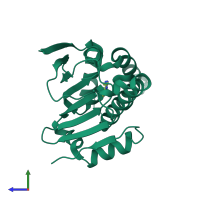 PDB entry 7s99 coloured by chain, side view.