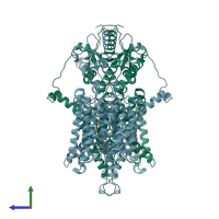 PDB entry 7s9a coloured by chain, side view.