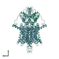 PDB entry 7s9b coloured by chain, side view.