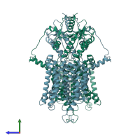 PDB entry 7s9c coloured by chain, side view.