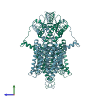 PDB entry 7s9d coloured by chain, side view.