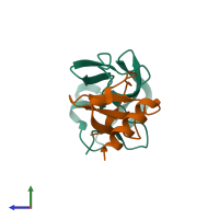 PDB entry 7scv coloured by chain, side view.