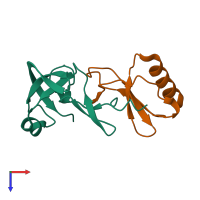 PDB entry 7scv coloured by chain, top view.