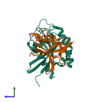 PDB entry 7scw coloured by chain, side view.