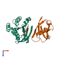 PDB entry 7scw coloured by chain, top view.