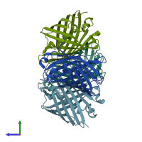 PDB entry 7sf9 coloured by chain, side view.