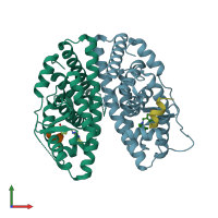 PDB entry 7sfo coloured by chain, front view.