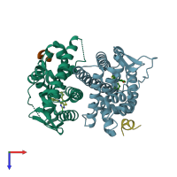 PDB entry 7sfo coloured by chain, top view.