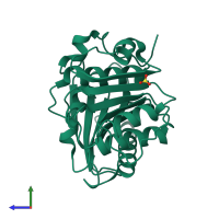 PDB entry 7sh6 coloured by chain, side view.