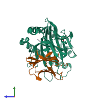 PDB entry 7sig coloured by chain, side view.