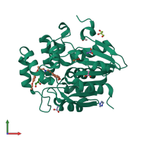 PDB entry 7snu coloured by chain, front view.